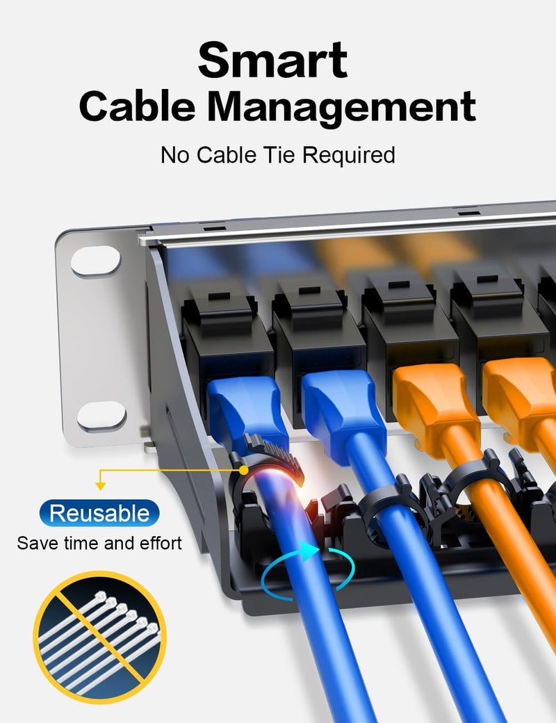 Enmane 1U 12 Port Patch Panel Cat6 Keystone Patch Panel (EC Listed) RJ45 UTP with Smart Cable Management for 10 Inch Rackmount - Image 2